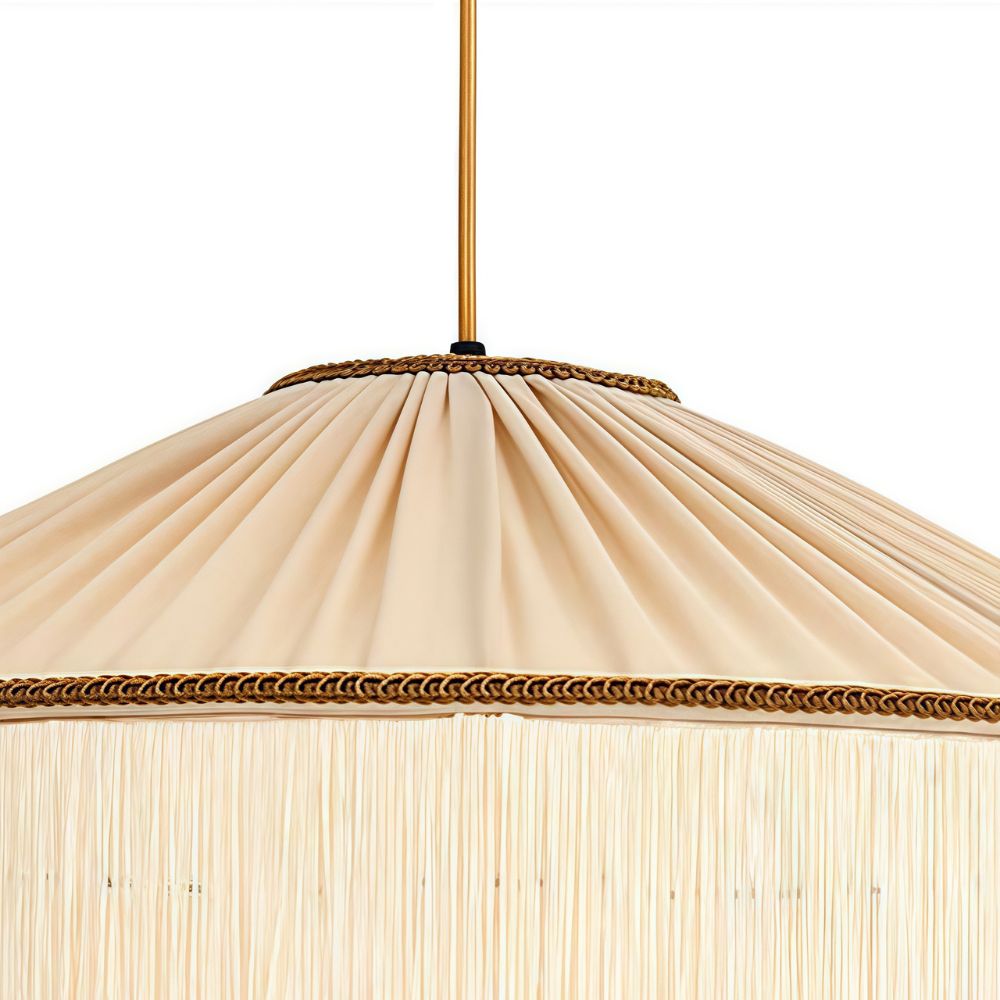 Boho Fringe Pendant Light - Round Pleated Fabric Lamp for Living Room