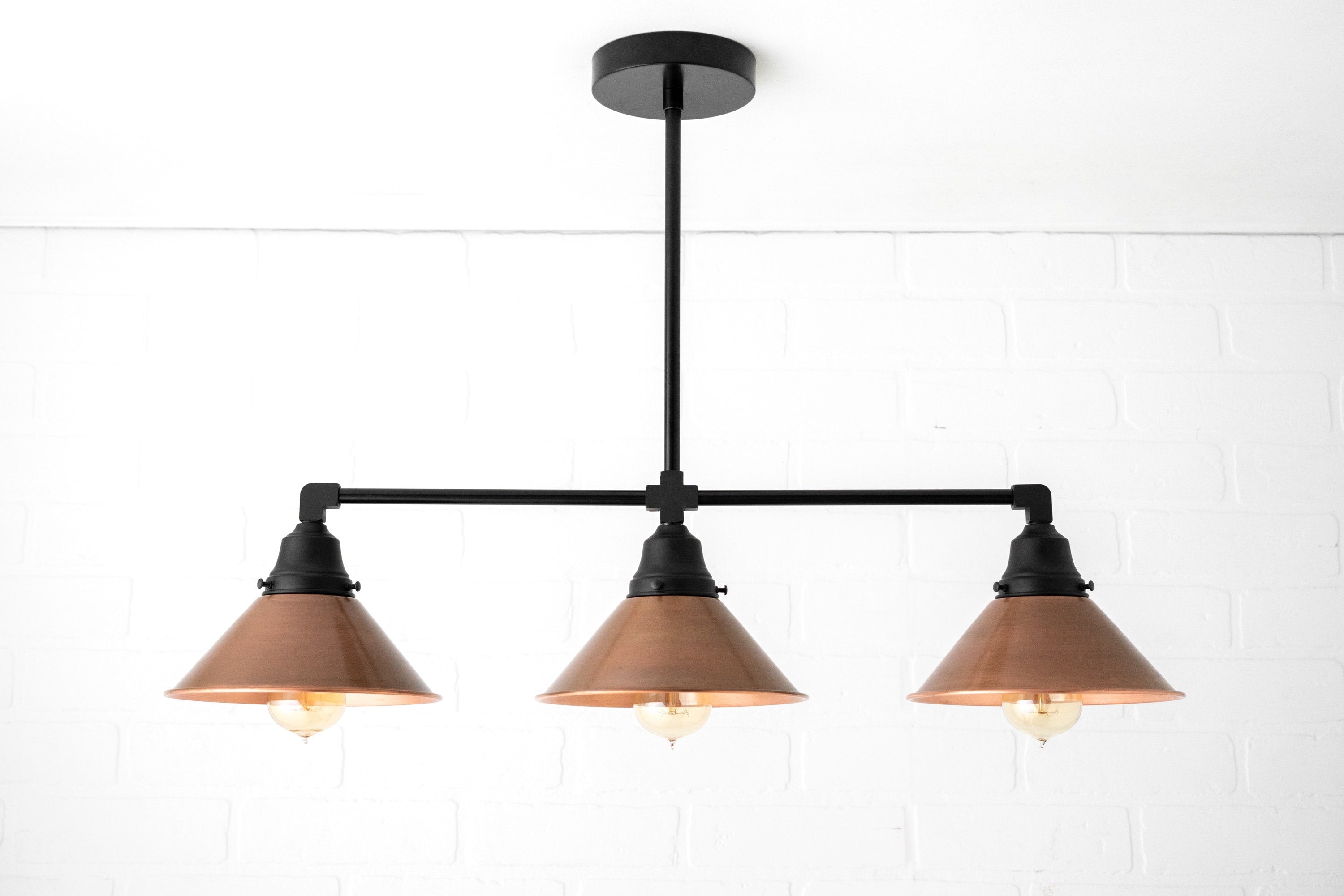 Conique Metal Hand-Aged Copper Chandelier - 3 Light Industrial Pendant - Island Lighting