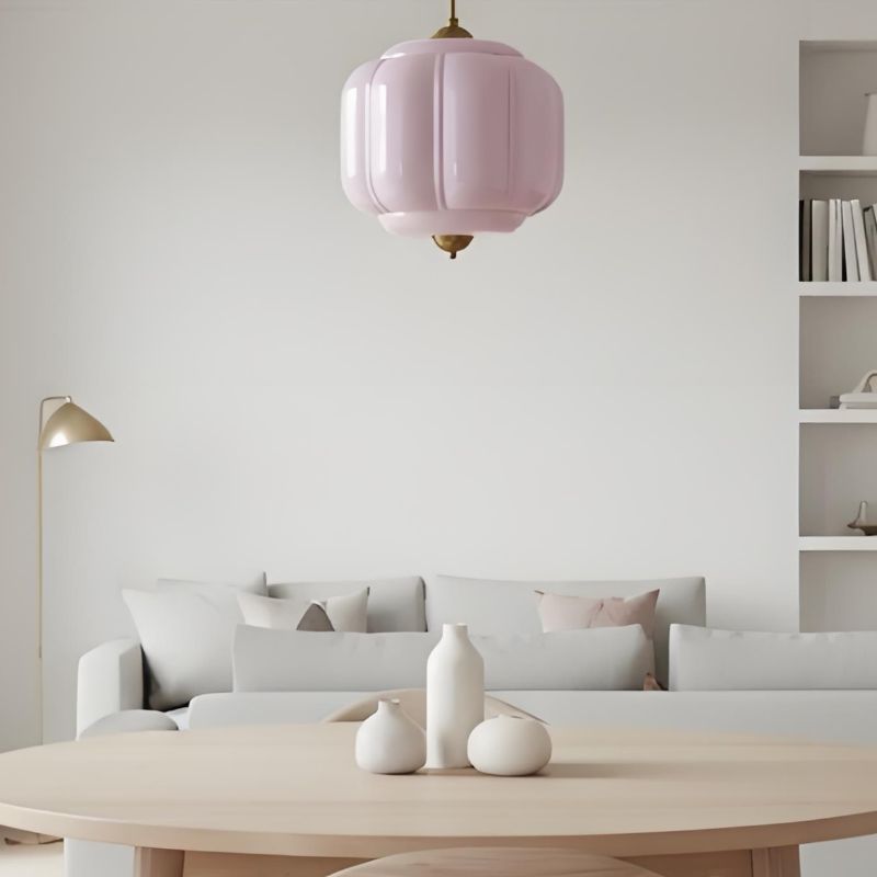 Suspension vintage Eloise – Lampe en verre laiteux côtelé pour salle à manger