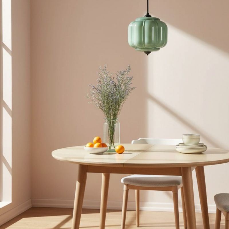 Suspension vintage Eloise – Lampe en verre laiteux côtelé pour salle à manger