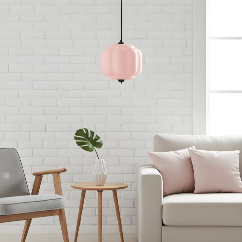 Suspension vintage Eloise – Lampe en verre laiteux côtelé pour salle à manger