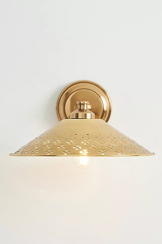 Auriglow Modern Wall Sconce – Brass Perforated Light for Bedroom or Hallway
