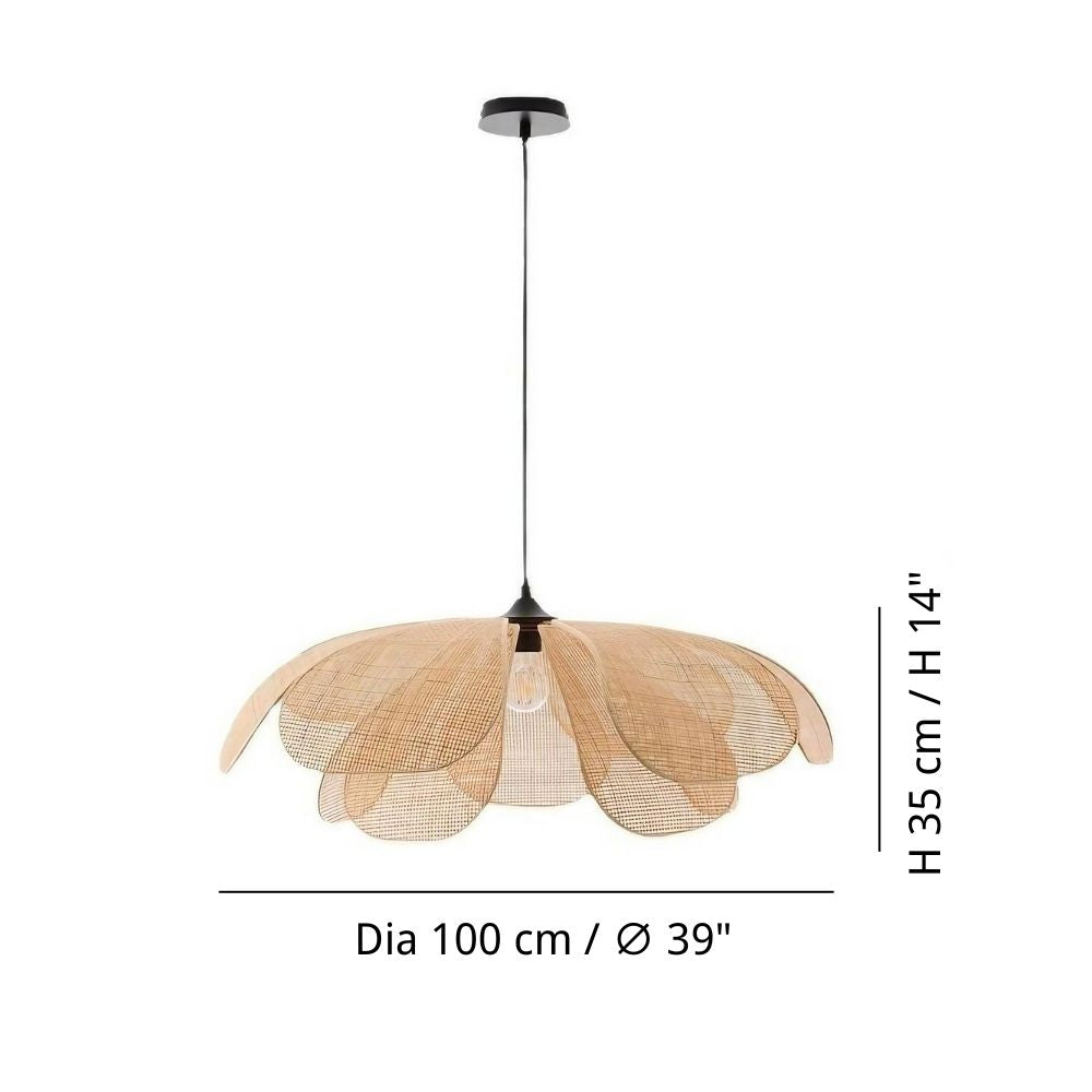 Rattan Petal Pendant Light - Natural Woven Ceiling Light for Bedroom