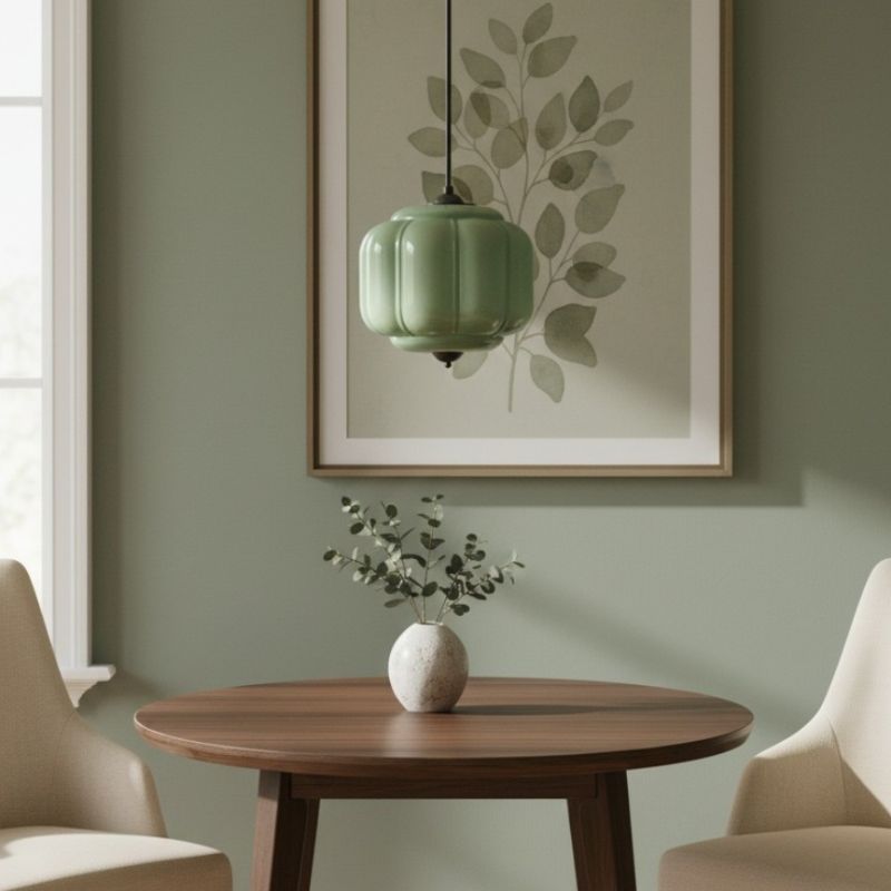 Eloise Vintage Pendant Light - Ribbed Milk Glass Lamp for Dining Room