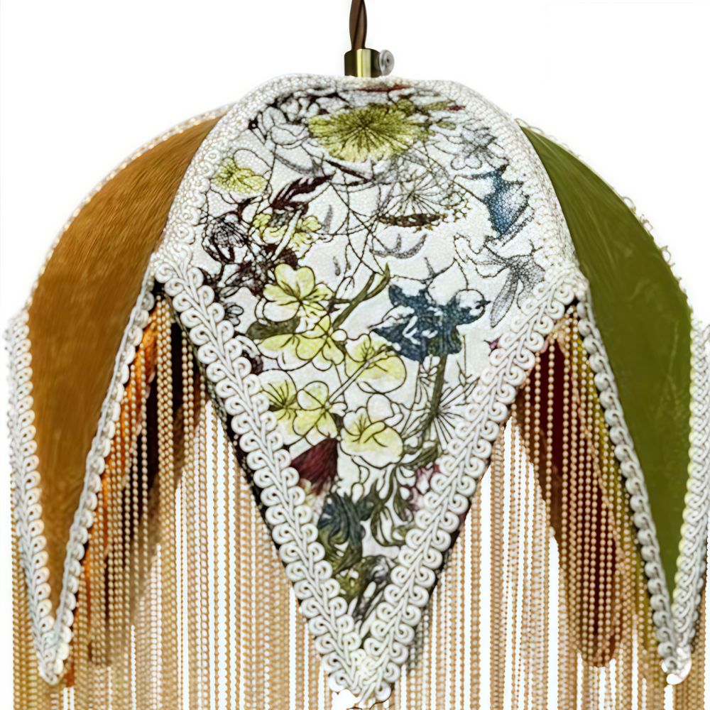 Retro Tassel Pendant Light - Colorful Angular Fabric Shade for Bedroom