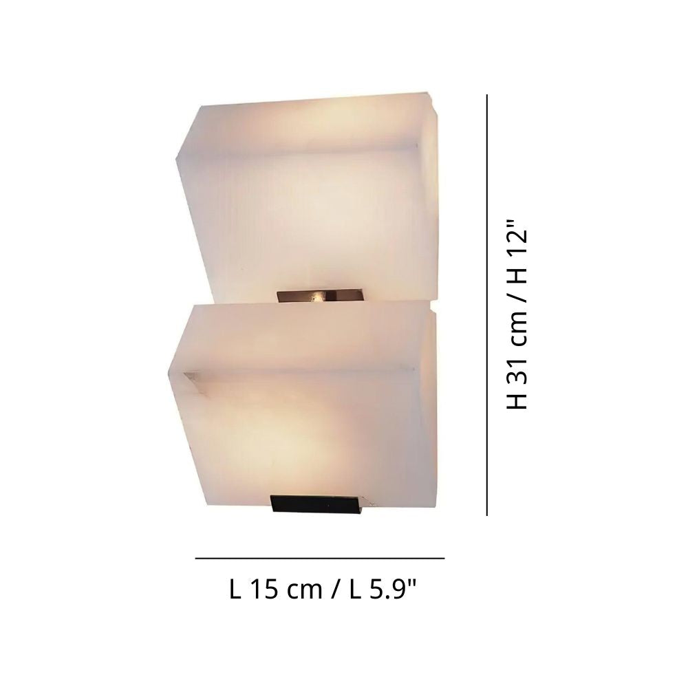 White Alabaster Sconce - Elegant Square Stone Staircase Wall Light