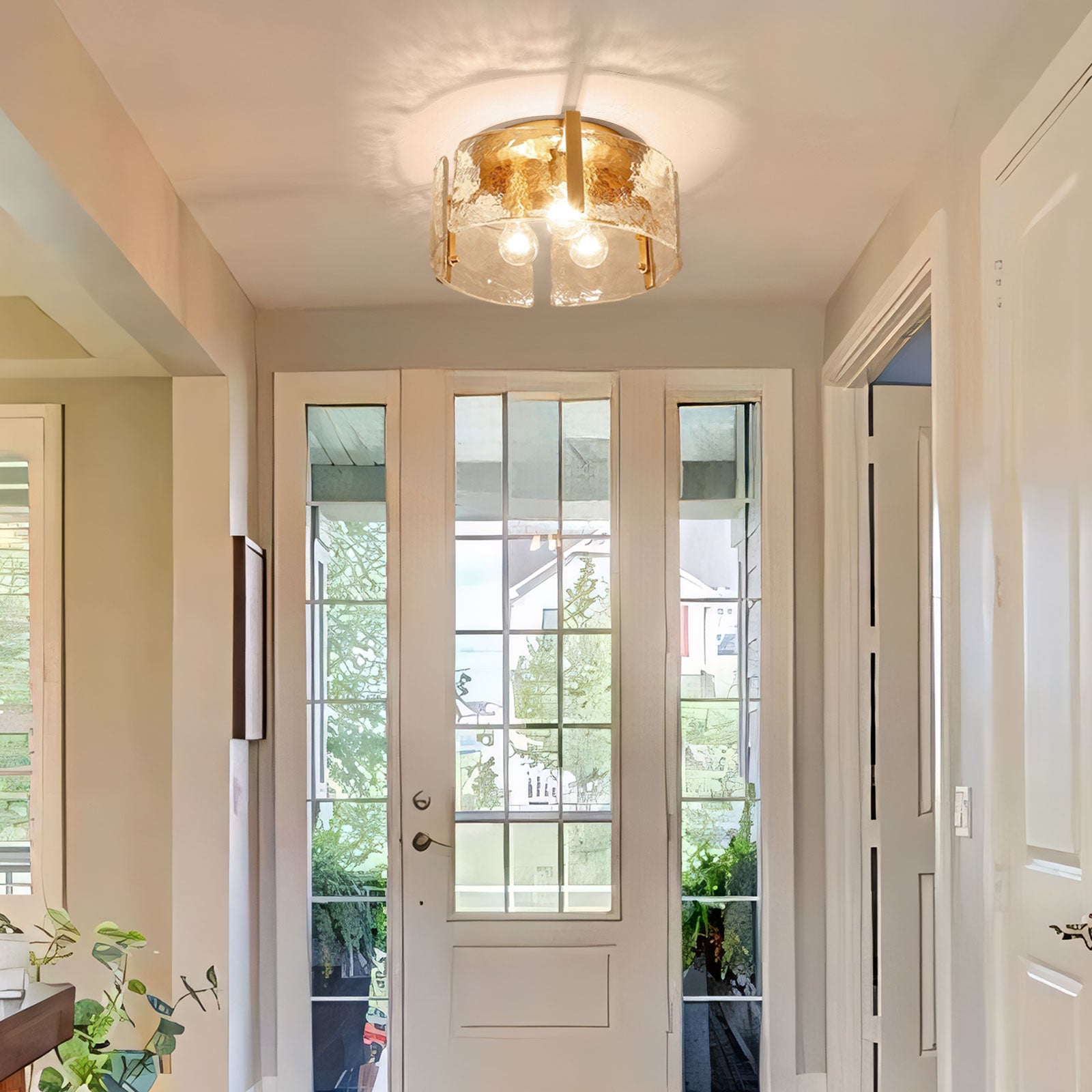 Vintage Farmhouse Glass Ceiling Light - Brass Hallway Ceiling Light