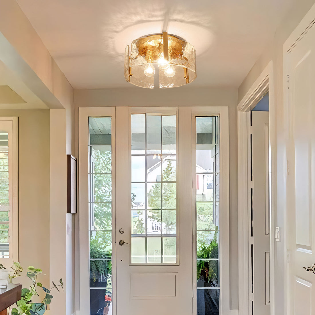 Plafonnier Verre Vintage de Ferme – Luminaire Couloir Plafond Laiton