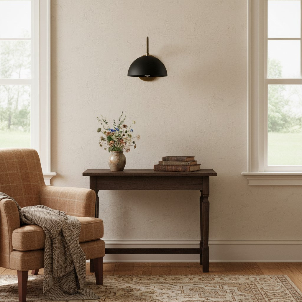 Curva Metal  Industrial Wall Sconce - Curved Brass Arm - Hammered Dome Light Fixture