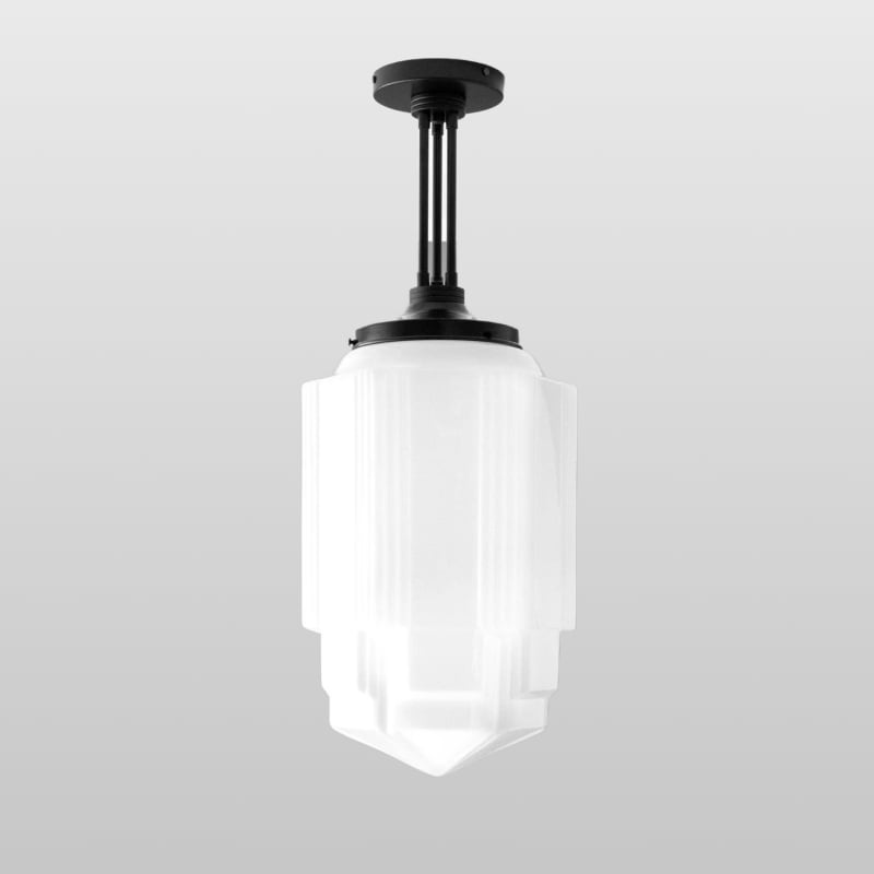 Geotower Glass Brass Pendant – Opal Globe Art Deco Hanging Light