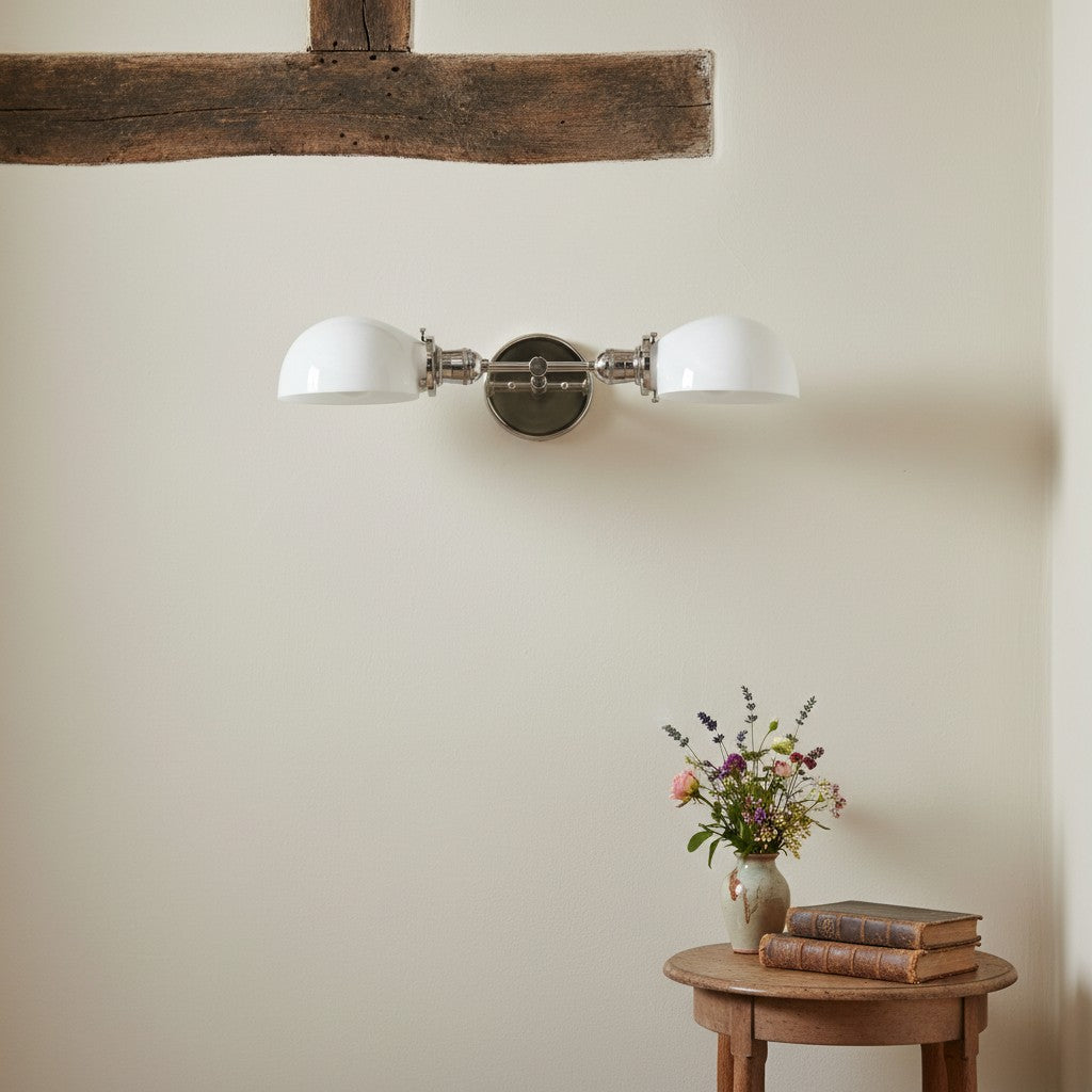 Ornato Luxe Mid-Century Vanity Light - Brass Bathroom Fixture with Opal Glass