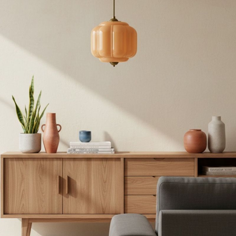 Suspension vintage Eloise – Lampe en verre laiteux côtelé pour salle à manger