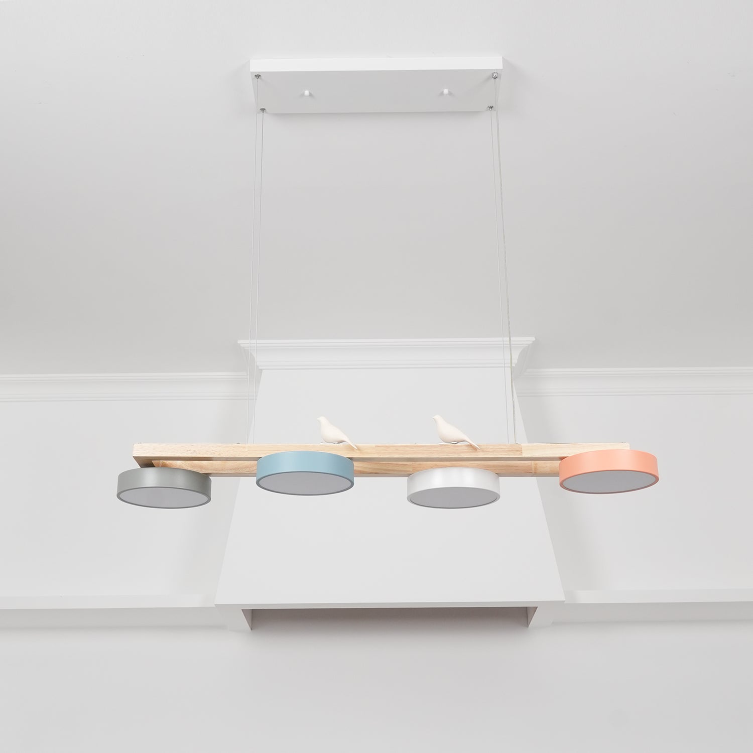 Elegant Bird Chandelier Wood Metal Acrylic Integrated LED Warm White Light