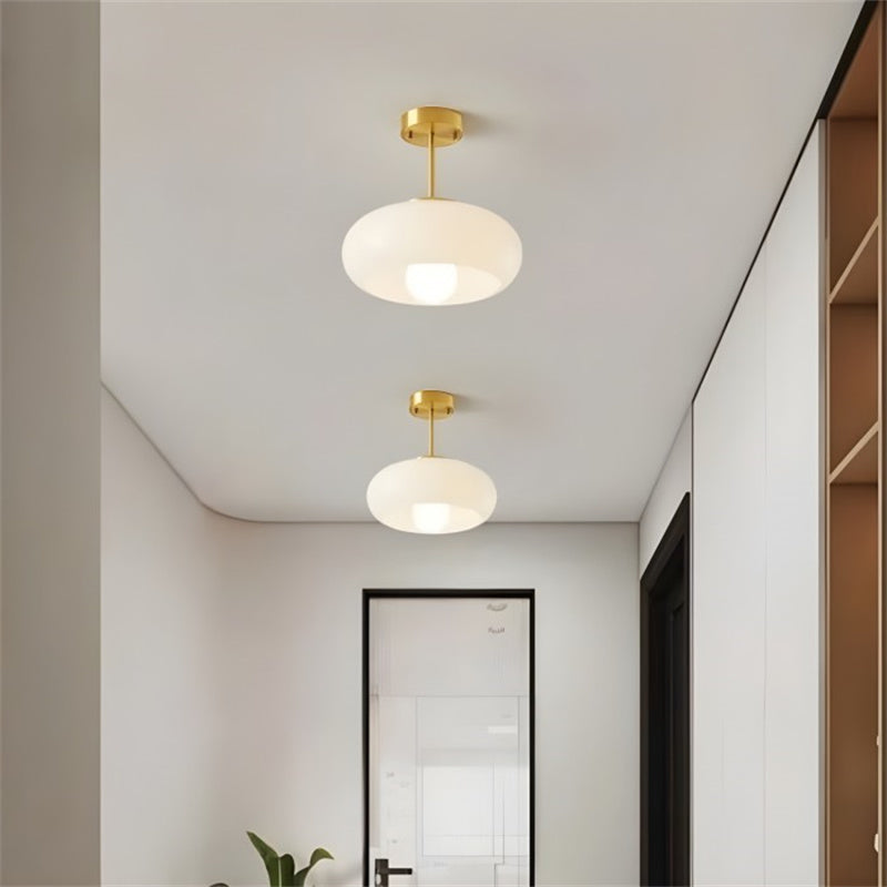Glass Disc Ceiling Light – Vintage Brass Bauhaus Fixture for Hallway