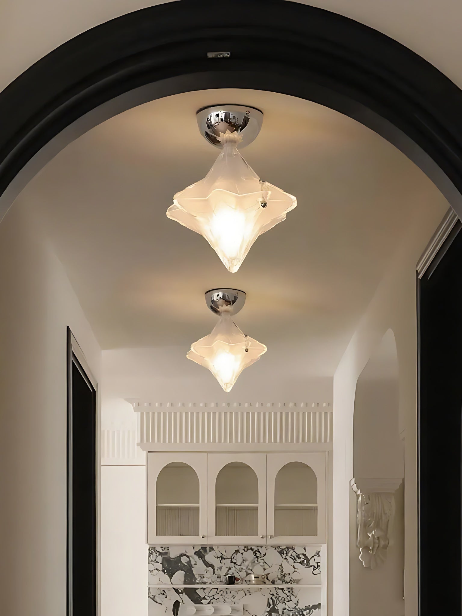 Art Deco Star Ceiling Lamp -Frosted Glass Fixture for Hallway & Entryway -Astris Ceres