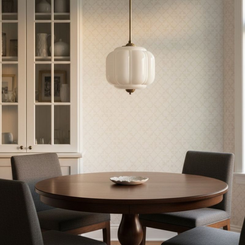 Suspension vintage Eloise – Lampe en verre laiteux côtelé pour salle à manger