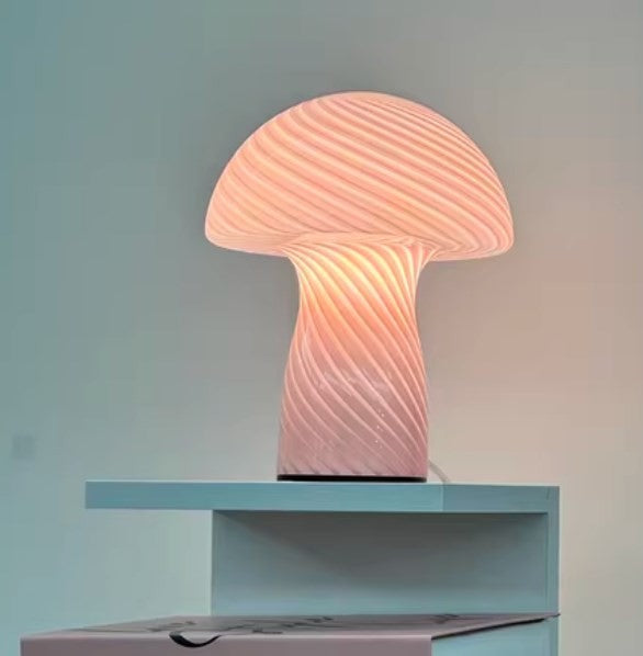Mushroom Table Lamp – Designer Striped Glass Light for Cozy Spaces