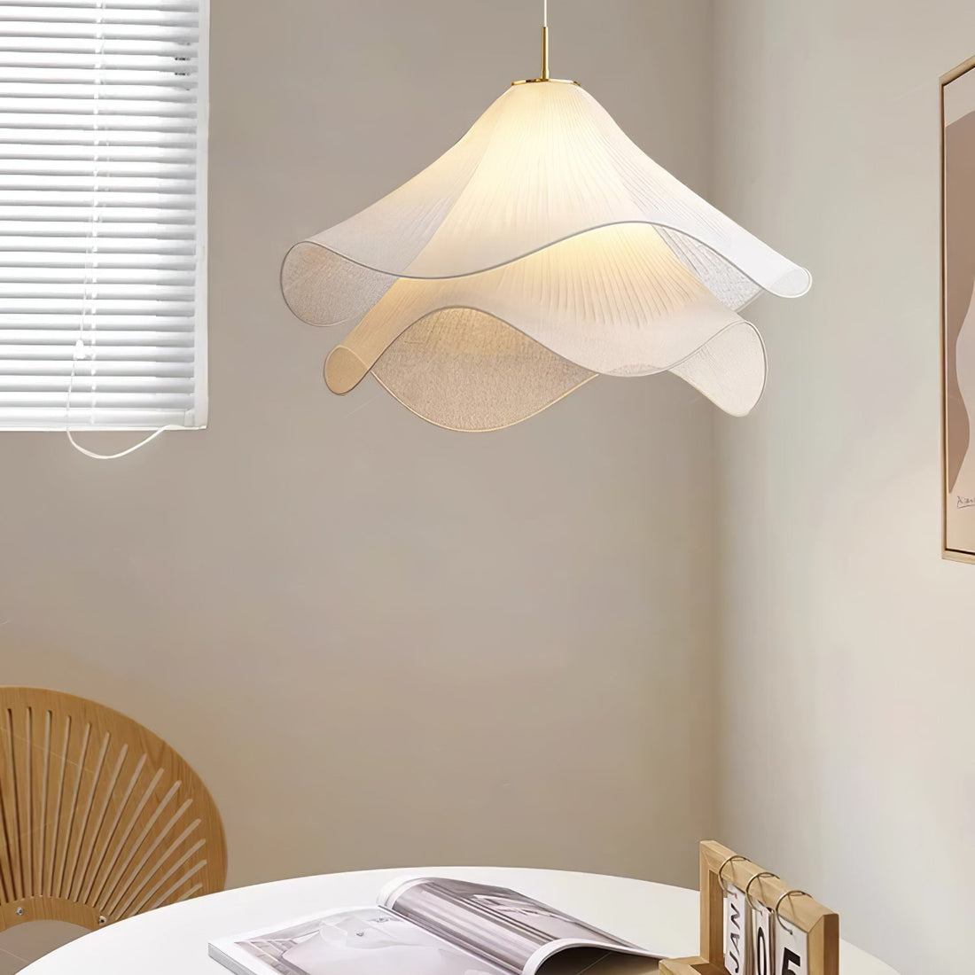Ethereal Pleated Fabric Bloom Pendant Lamp - French Floral Design Fixture