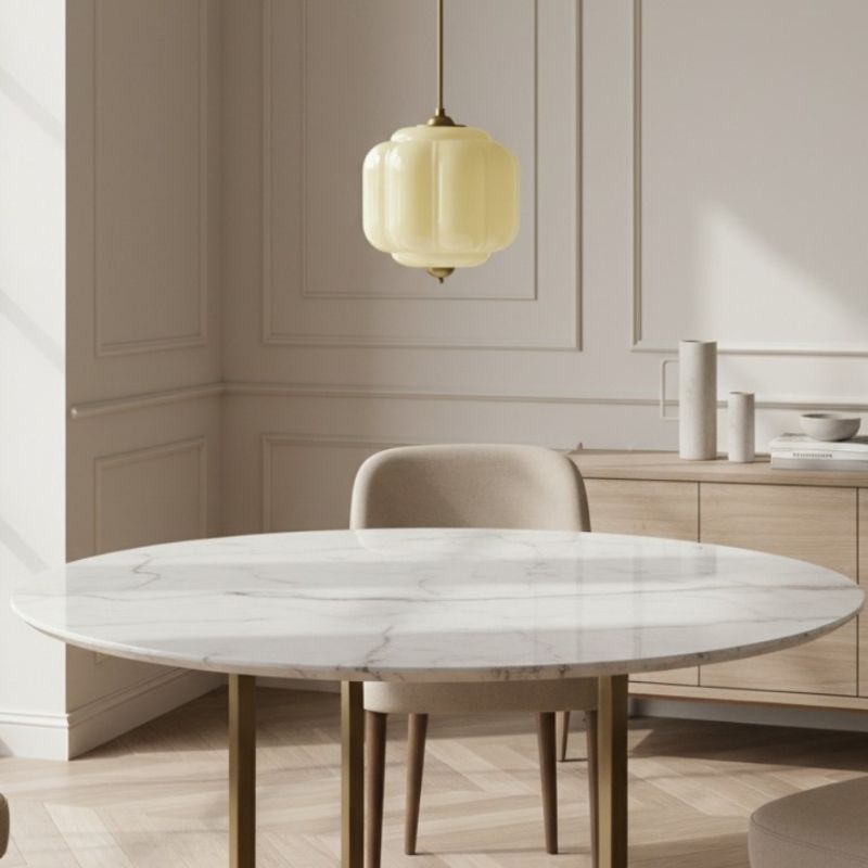 Suspension vintage Eloise – Lampe en verre laiteux côtelé pour salle à manger