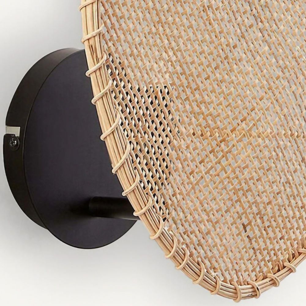 Rattan Wall Sconce - Boho Wicker Leaf Design Lighting