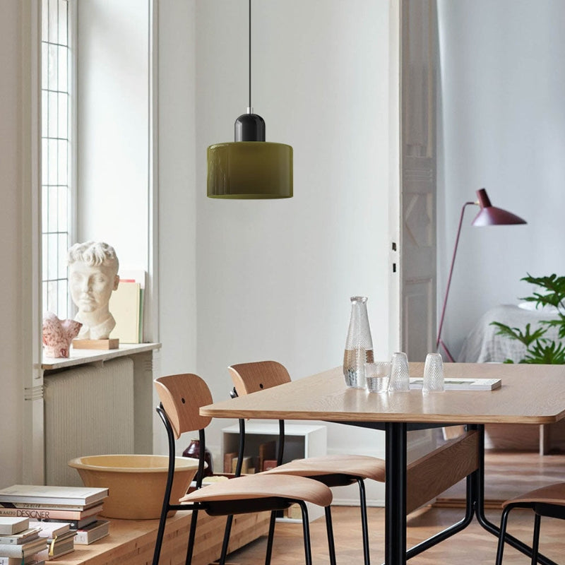 Morandi Cylinder Glass Pendant Light – Minimalist Disc Glass Lamp