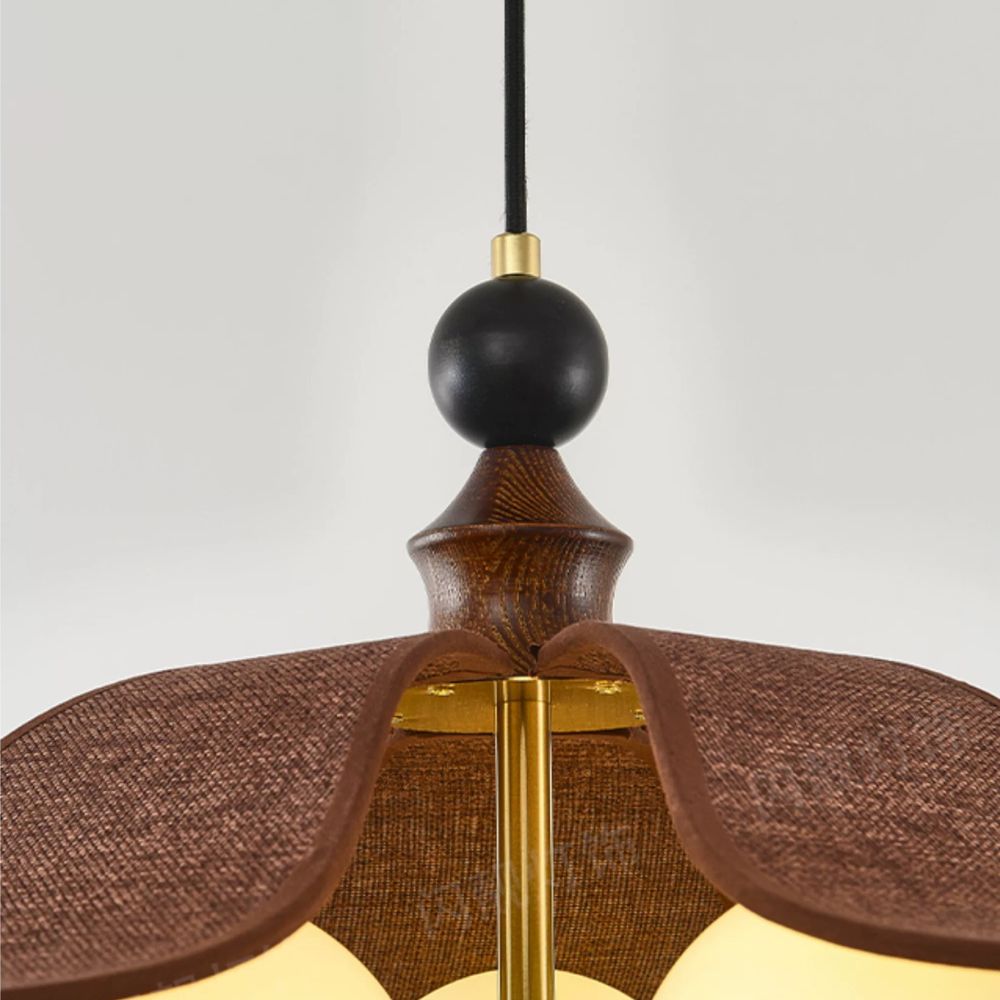 Petal Rattan Pendant Light - Retro Glass Globe Light for Dining Room