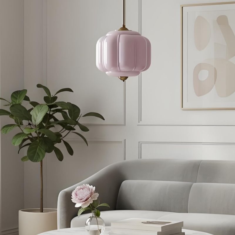Suspension vintage Eloise – Lampe en verre laiteux côtelé pour salle à manger