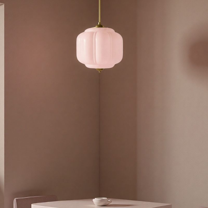 Suspension vintage Eloise – Lampe en verre laiteux côtelé pour salle à manger
