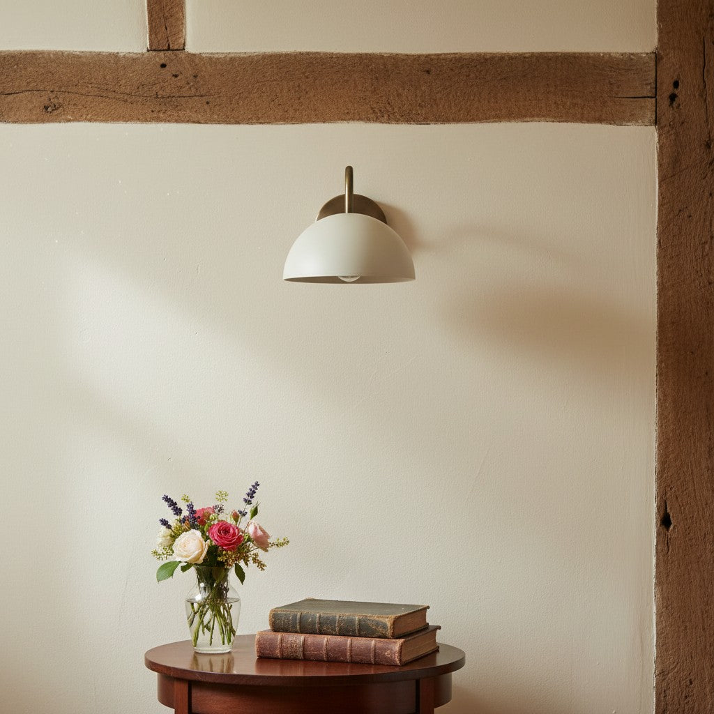 Curva Metal  Industrial Wall Sconce - Curved Brass Arm - Hammered Dome Light Fixture