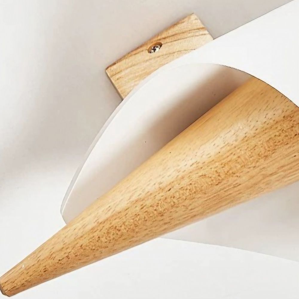 Scandinavian Wood Wall Sconce - White Wide Flare Shade for Bedroom