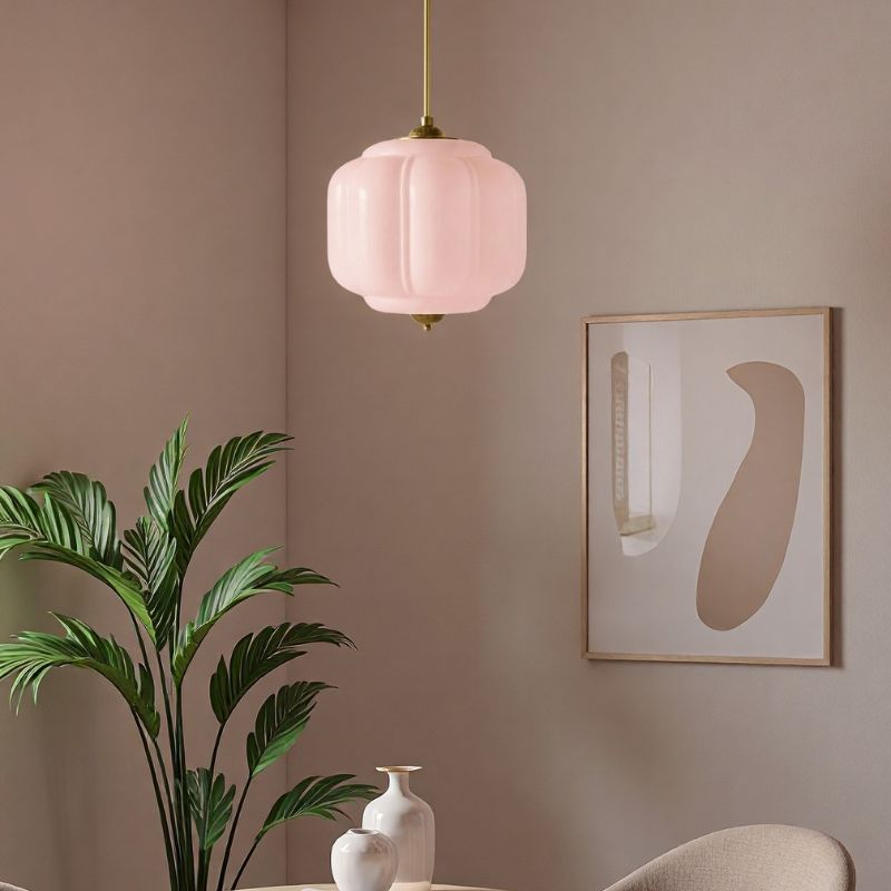 Suspension vintage Eloise – Lampe en verre laiteux côtelé pour salle à manger