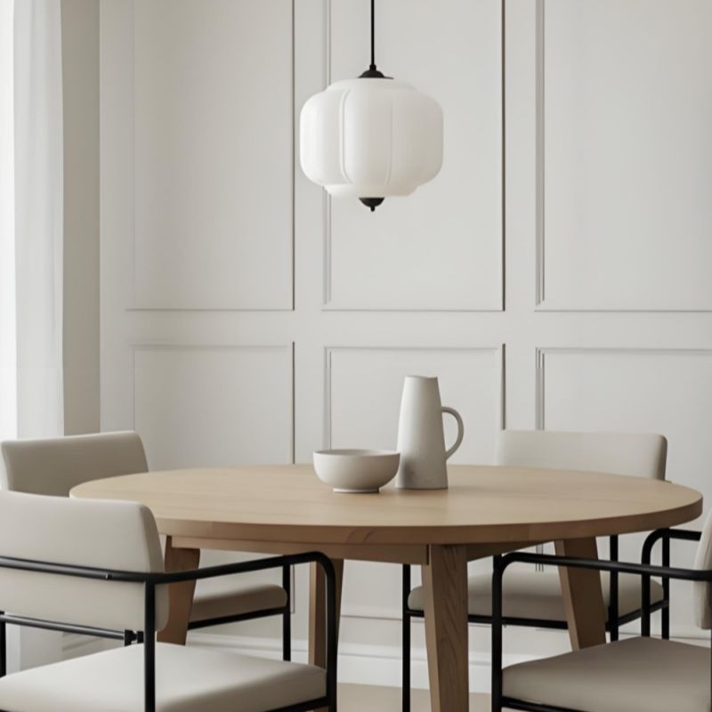 Suspension vintage Eloise – Lampe en verre laiteux côtelé pour salle à manger