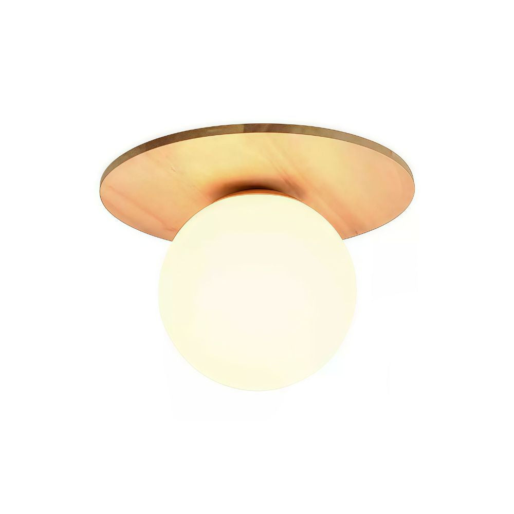 Single Globe Walnut Ceiling Light - Modern Disc Wood Lamp for Hallway