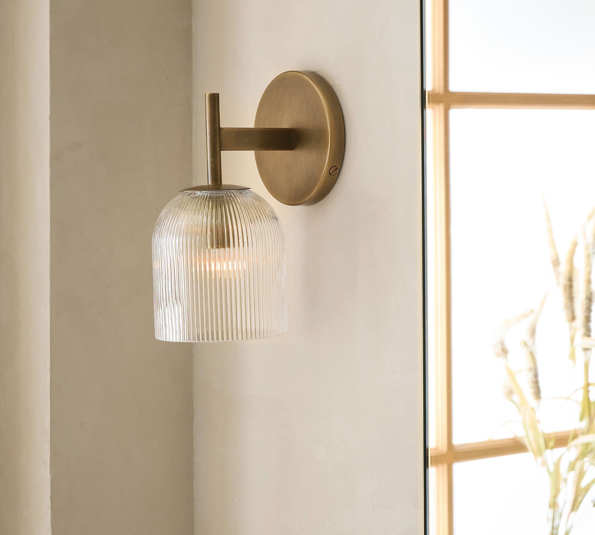 Bravira Ribbed Glass Sconce - Metal Wall Light with Clear Glass Shade