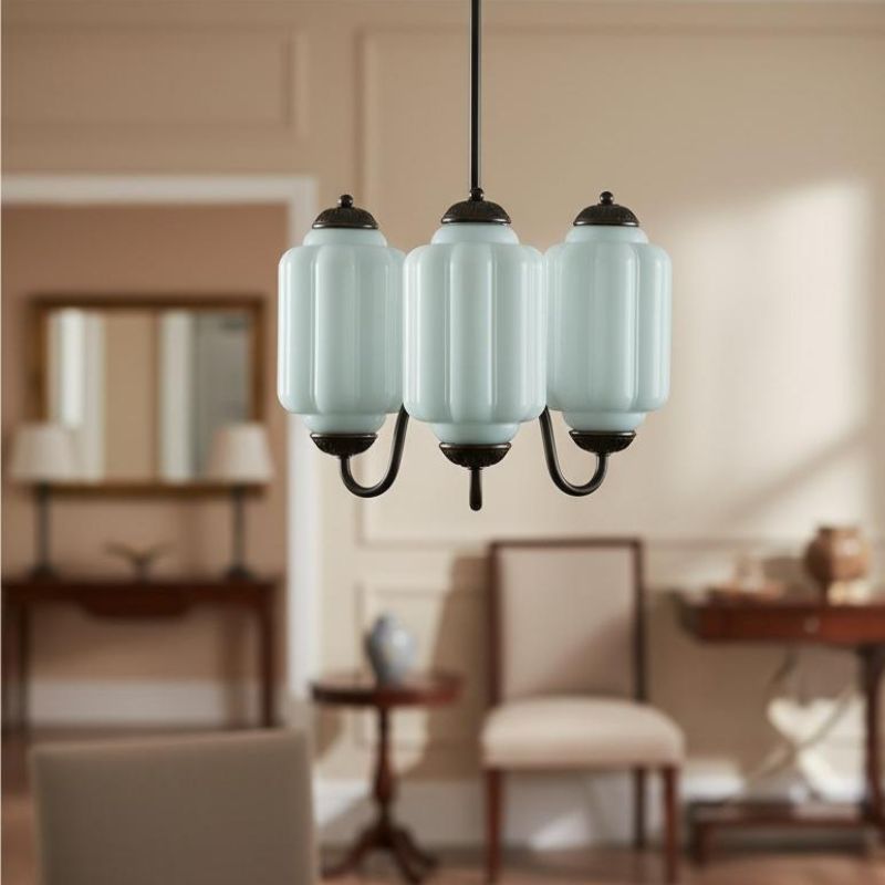 Eloise Vintage 3 Light Chandelier - Milk Glass Lamp for Dining Room