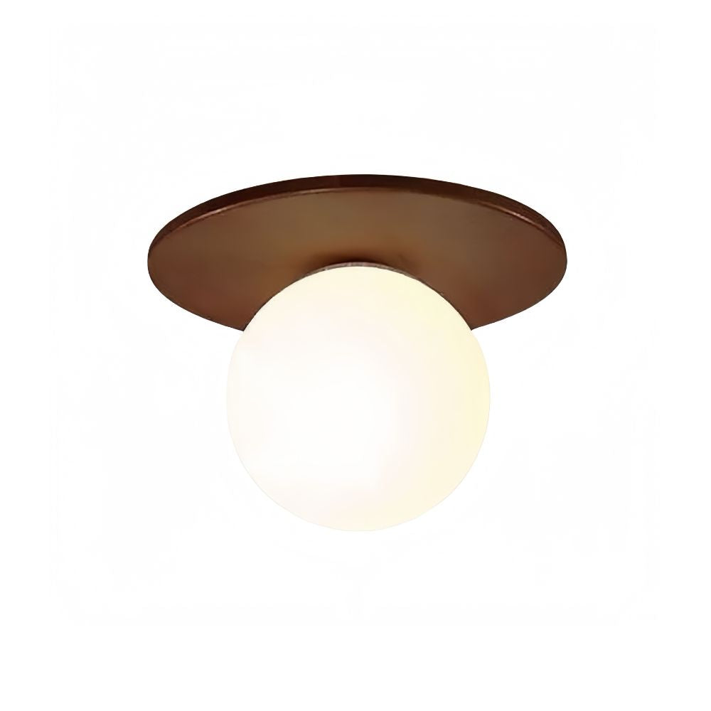 Single Globe Walnut Ceiling Light - Modern Disc Wood Lamp for Hallway