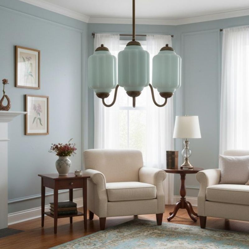 Eloise Vintage 3 Light Chandelier - Milk Glass Lamp for Dining Room