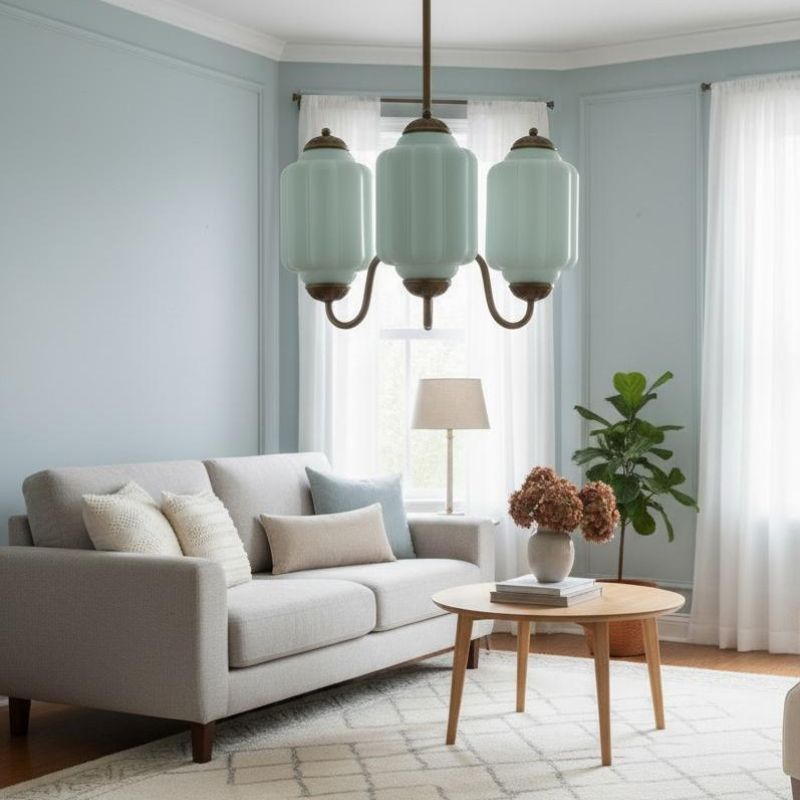 Eloise Vintage 3 Light Chandelier - Milk Glass Lamp for Dining Room