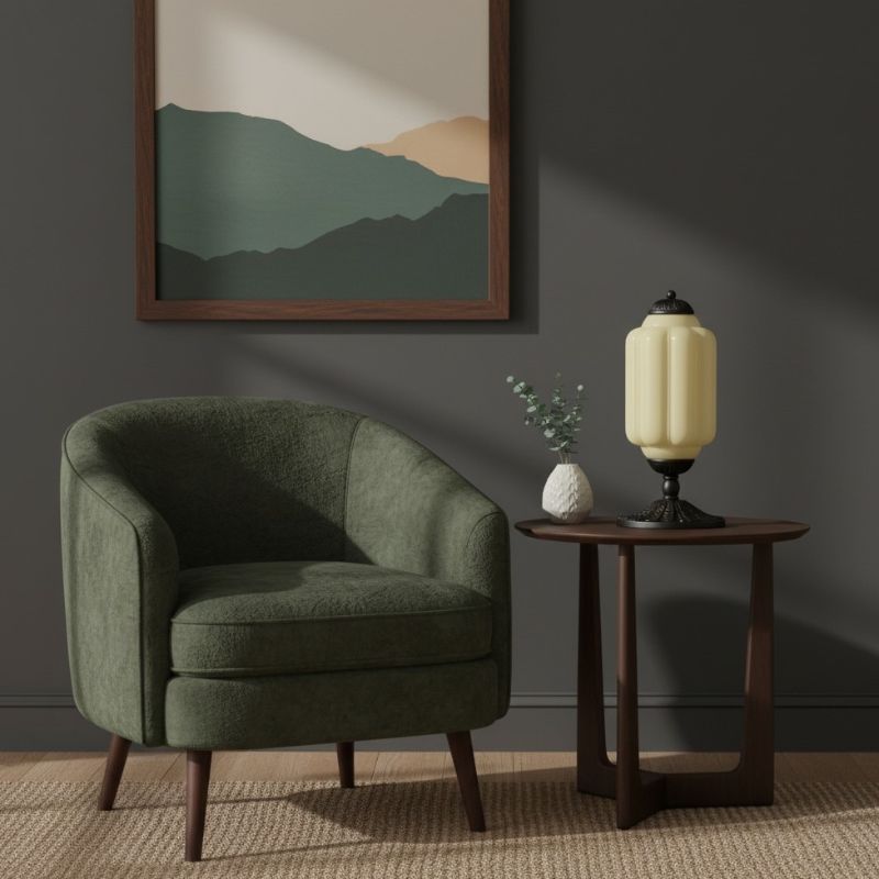 Lampe de table vintage Eloise en verre laiteux – Lampe de bureau LED en métal pour chambre
