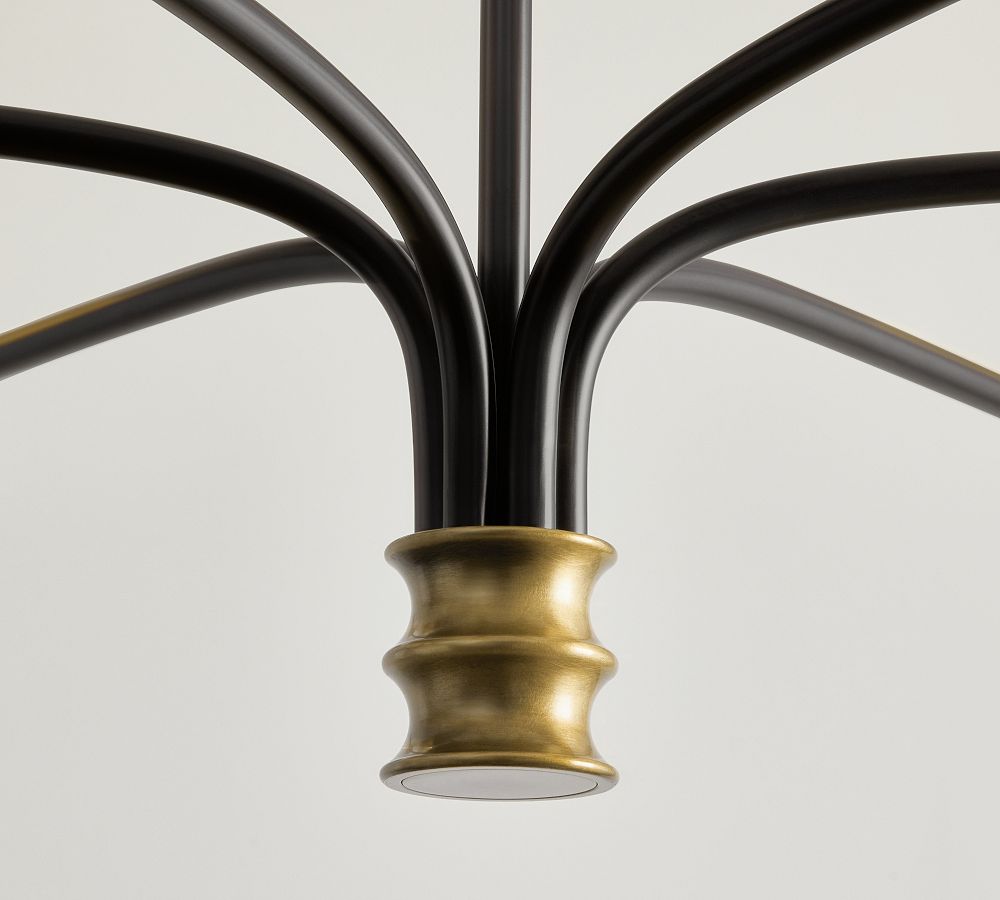Calin Linen Shade Chandelier - Bronze Iron Round Lamp for Living Room