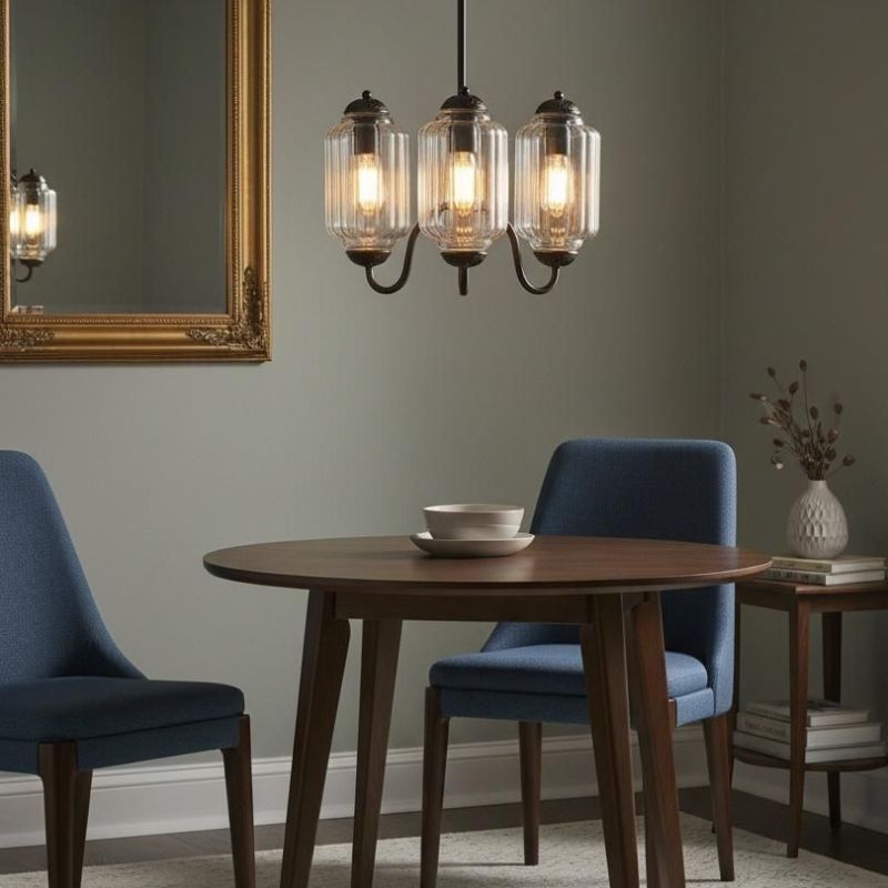 Eloise Vintage 3 Light Chandelier - Milk Glass Lamp for Dining Room