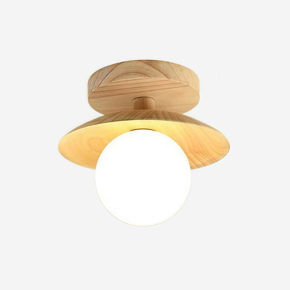Walnut Dish Ceiling Light - Modern Wooden Globe Hallway Ceiling Light