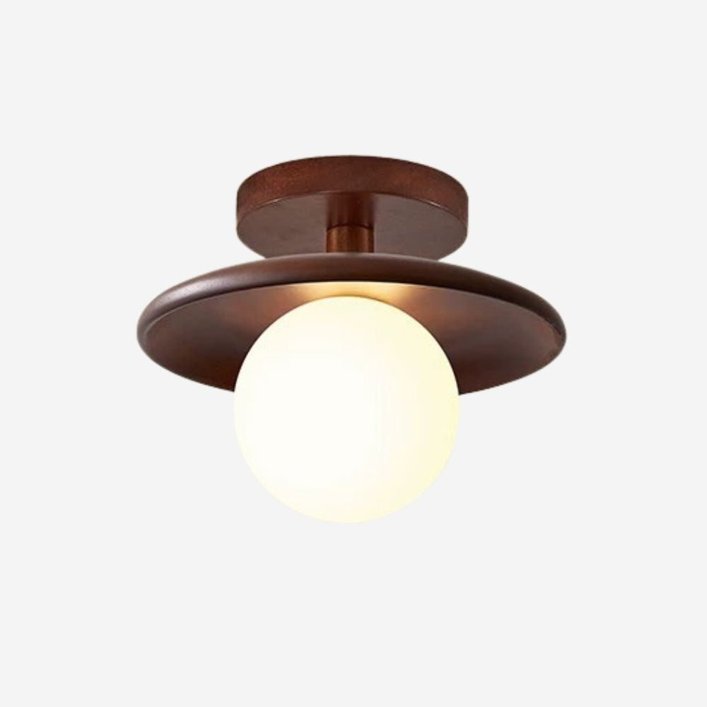 Walnut Dish Ceiling Light - Modern Wooden Globe Hallway Ceiling Light