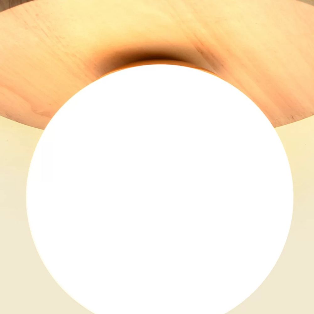 Walnut Dish Ceiling Light - Modern Wooden Globe Hallway Ceiling Light