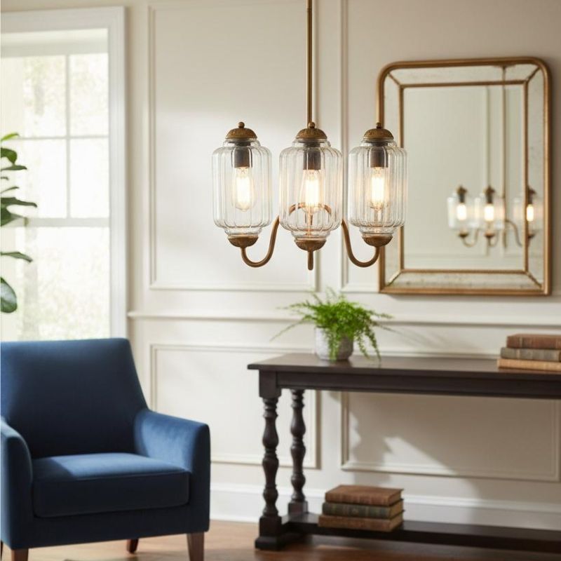 Eloise Vintage 3 Light Chandelier - Milk Glass Lamp for Dining Room