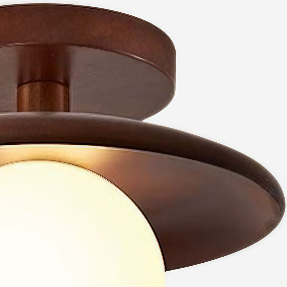 Walnut Dish Ceiling Light - Modern Wooden Globe Hallway Ceiling Light