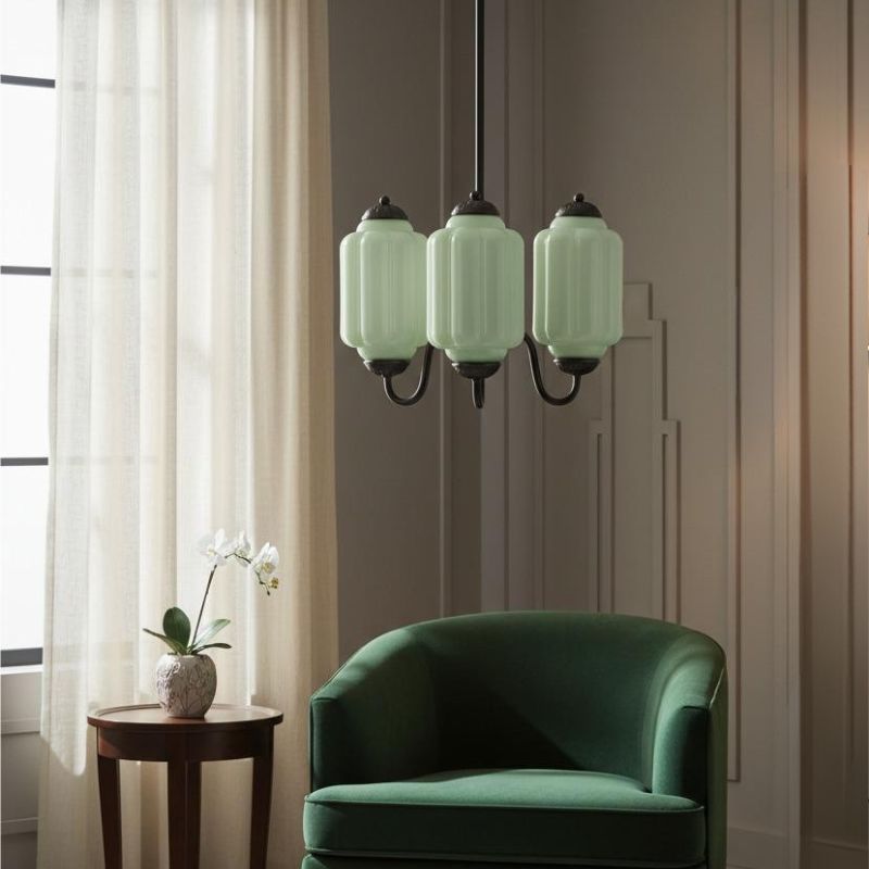 Eloise Vintage 3 Light Chandelier - Milk Glass Lamp for Dining Room