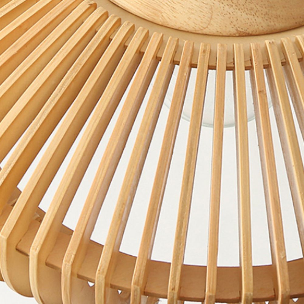 Natural Wood Pendant Light - Metal Lattice Cage Design for Living Room