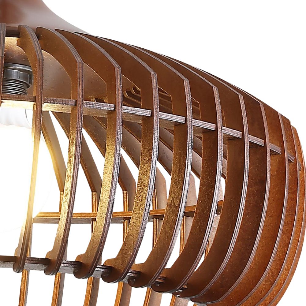 Natural Wood Pendant Light - Metal Lattice Cage Design for Living Room