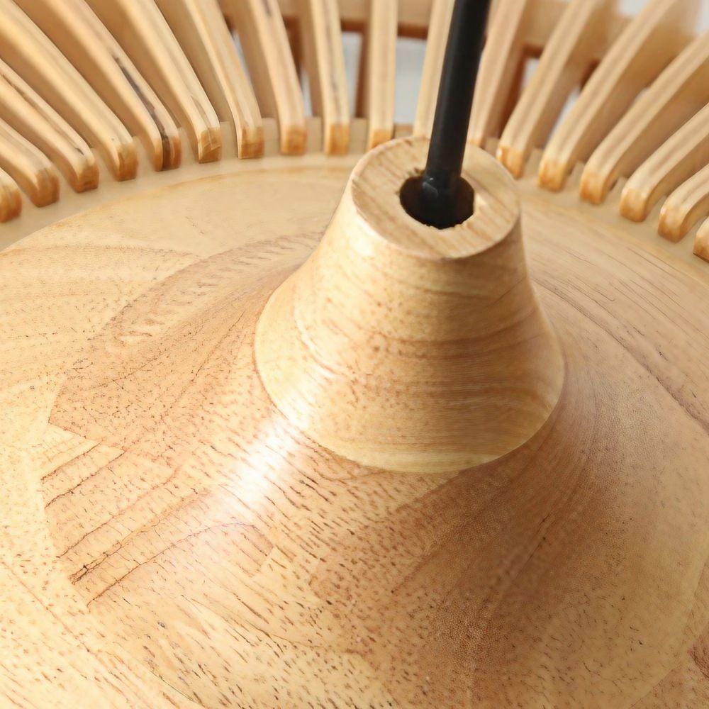 Natural Wood Pendant Light - Metal Lattice Cage Design for Living Room